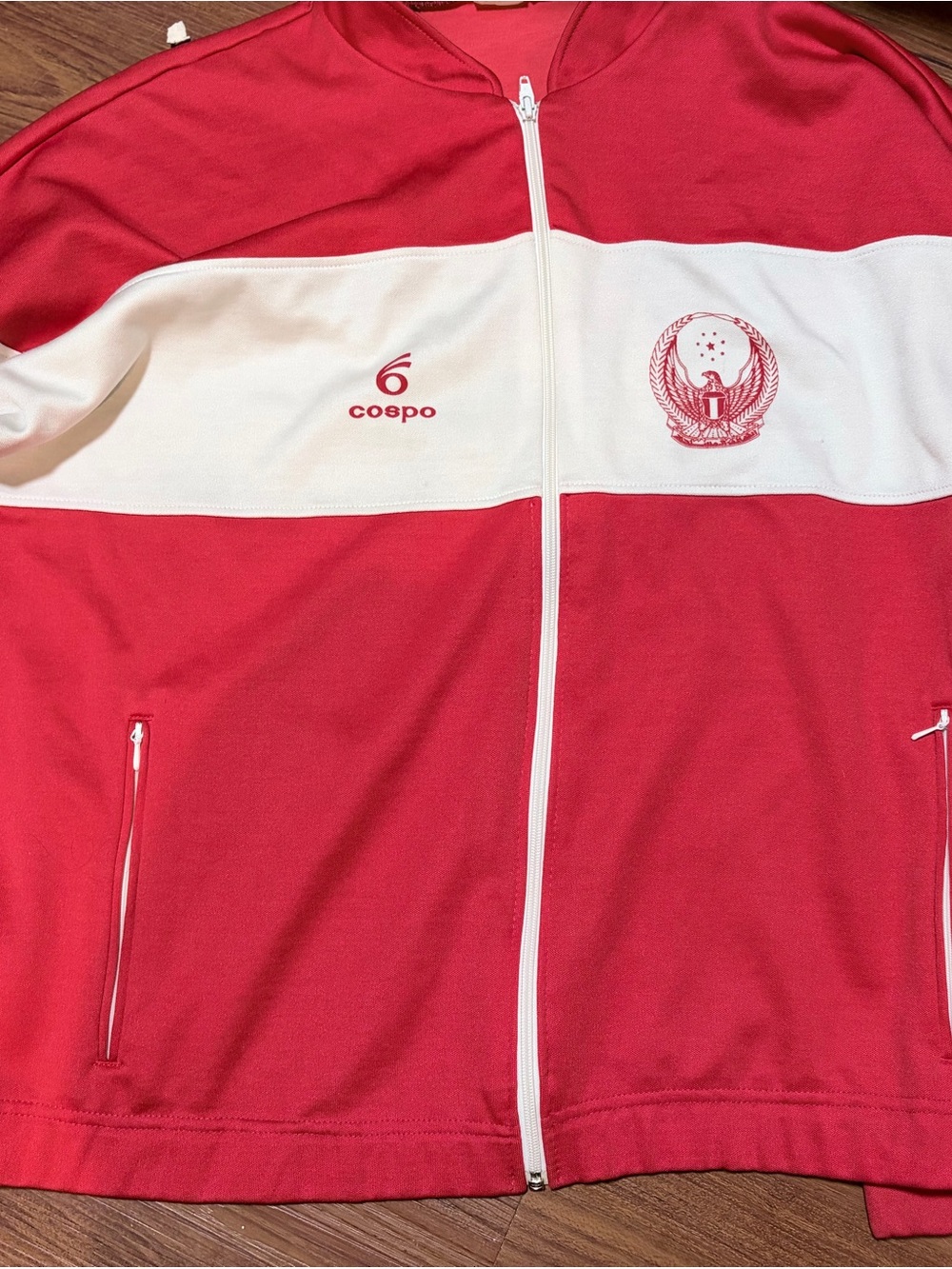 COSPO Red and White Abu Dhabi II soccer jacket vintage
